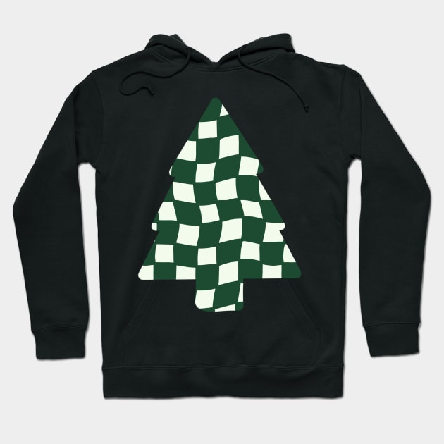 Abstract Checker Board Christmas Tree - Forest Green Hoodie by JuneNostalgia